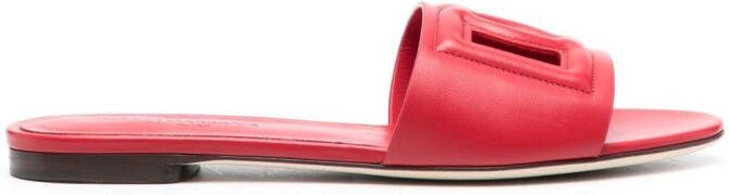 Dolce & Gabbana DG Logo leather slides Red