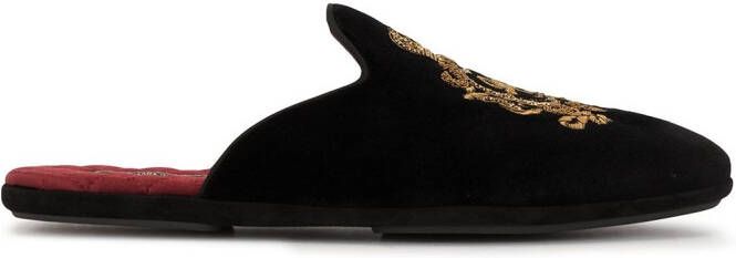 Dolce & Gabbana embroidered velvet slippers Black