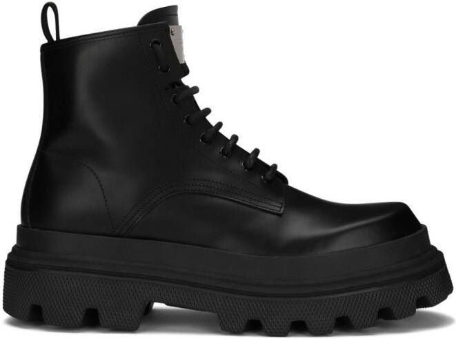 Dolce & Gabbana logo-plaque brushed leather ankle boots Black