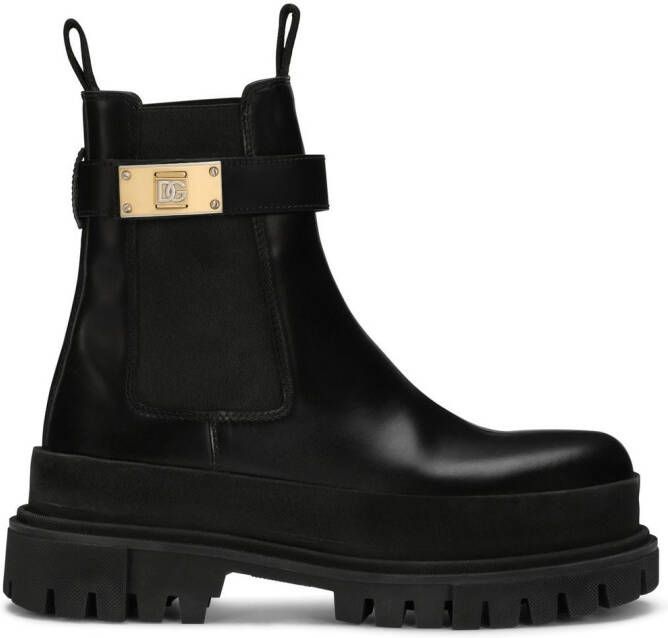 Dolce & Gabbana logo-strap Chelsea boots Black