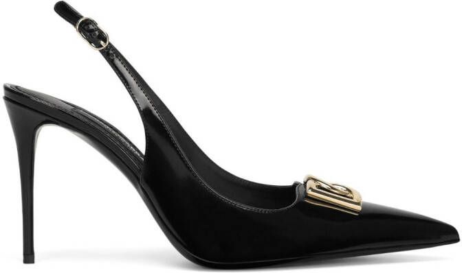 Dolce & Gabbana logo-plaque heeled slingback pumps Black