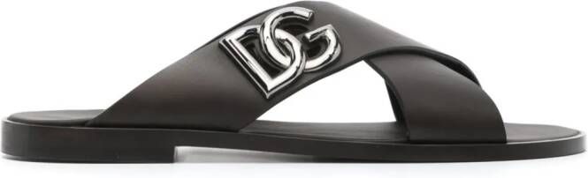 Dolce & Gabbana DG-logo leather sandals Brown