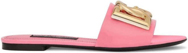 Dolce & Gabbana DG-logo patent leather sandals Pink