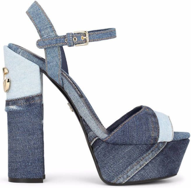Dolce & Gabbana 145mm patchwork-denim platform sandals Blue