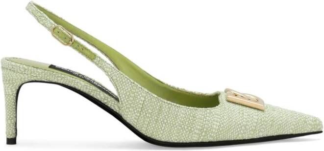 Dolce & Gabbana logo-plaque raffia slingback pumps Green