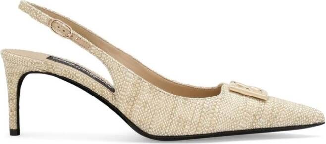 Dolce & Gabbana logo-plaque raffia slingback pumps Neutrals