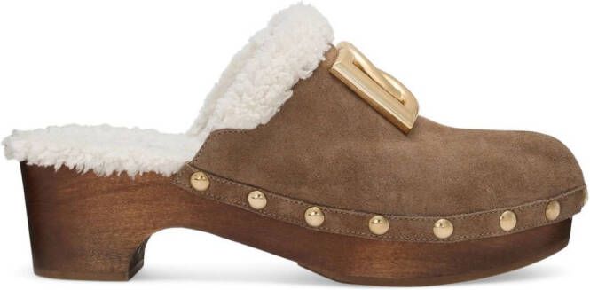 Dolce & Gabbana logo-plaque suede clogs Brown
