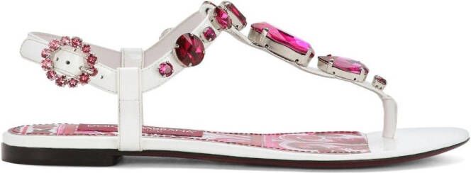 Dolce & Gabbana Majolica-print crystal-embellished sandals White