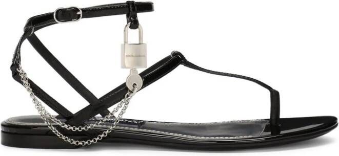 Dolce & Gabbana padlock patent-leather flat sandals Black
