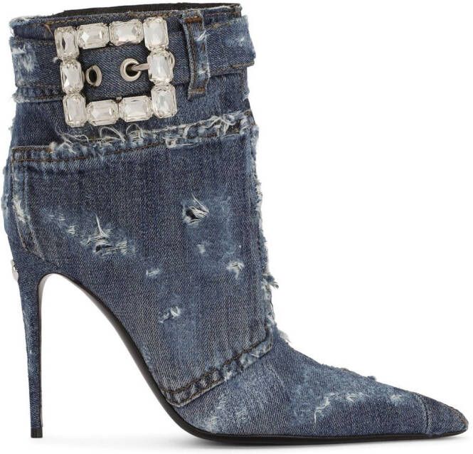 Dolce & Gabbana embellished patchwork-denim ankle boots Blue