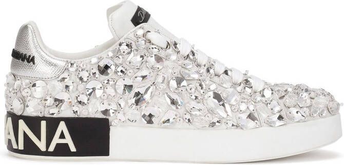 Dolce & Gabbana Portofino embroidered leather sneakers White