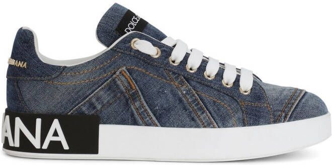 Dolce & Gabbana Portofino logo-tag leather sneakers Blue