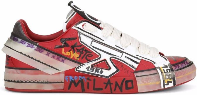 Dolce & Gabbana Portofino hand-painted sneakers Red