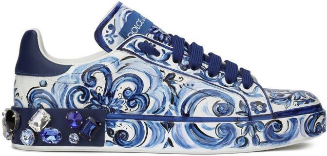 Dolce & Gabbana Portofino Majolica-print leather sneakers Blue