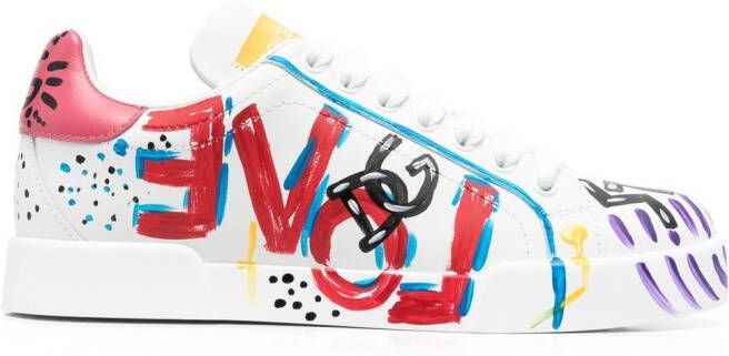 Dolce & Gabbana Portofino painted leather sneakers White