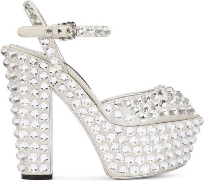 Dolce & Gabbana 130mm rhinestone-embellished platform pumps White