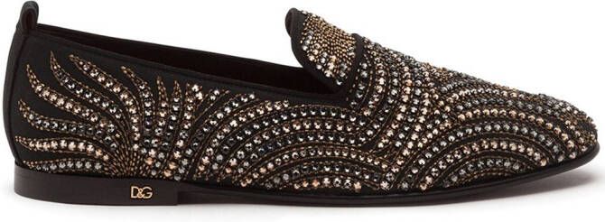Dolce & Gabbana crystal-embellished velvet slippers Black