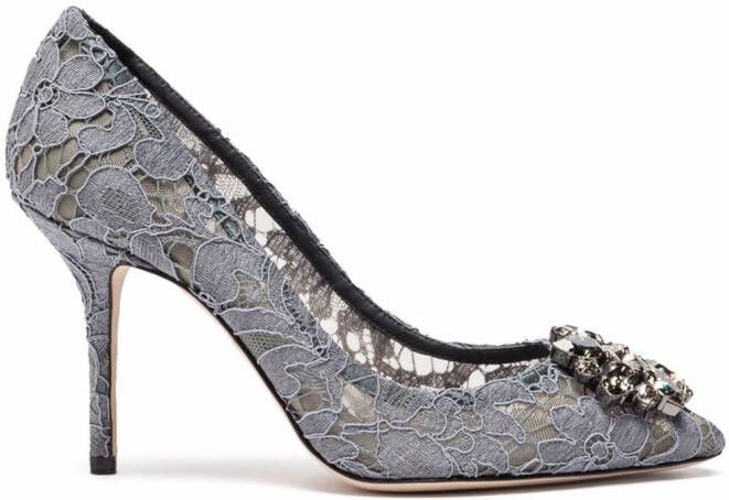 Dolce & Gabbana Taormina-lace crystal-embellished pumps Grey