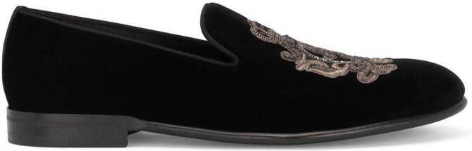 Dolce & Gabbana embroidered velvet slippers Black