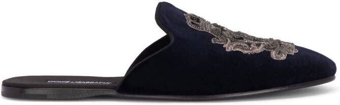 Dolce & Gabbana embroidered velvet slippers Black