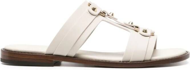 Doucal's round-toe leather slides Neutrals