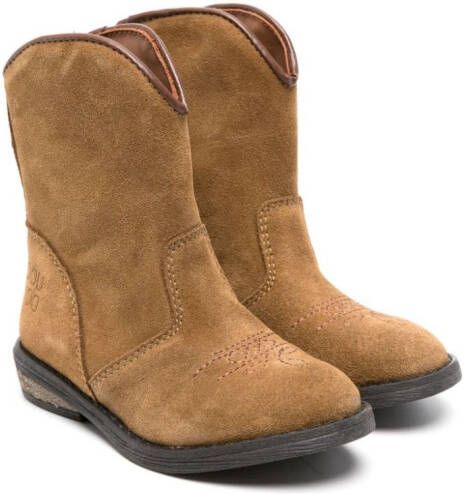 Douuod Kids logo-debossed suede boots Brown