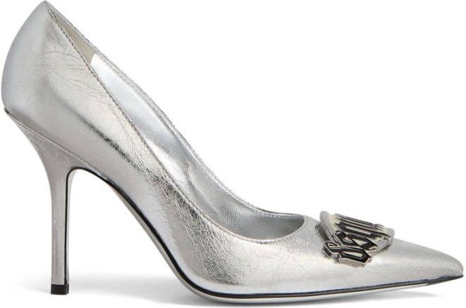 DSQUARED2 100mm logo-plaque leather pumps Silver
