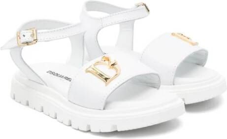DSQUARED2 KIDS logo-plaque leather sandals White