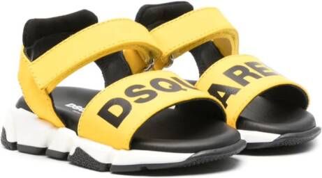 DSQUARED2 KIDS logo-print leather sandals Yellow