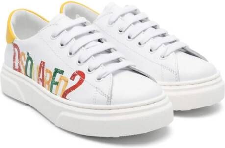 DSQUARED2 KIDS logo-print leather sneakers White