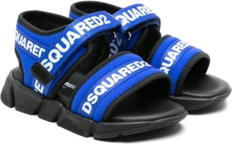 DSQUARED2 KIDS logo-tape touch-strap sandals Blue