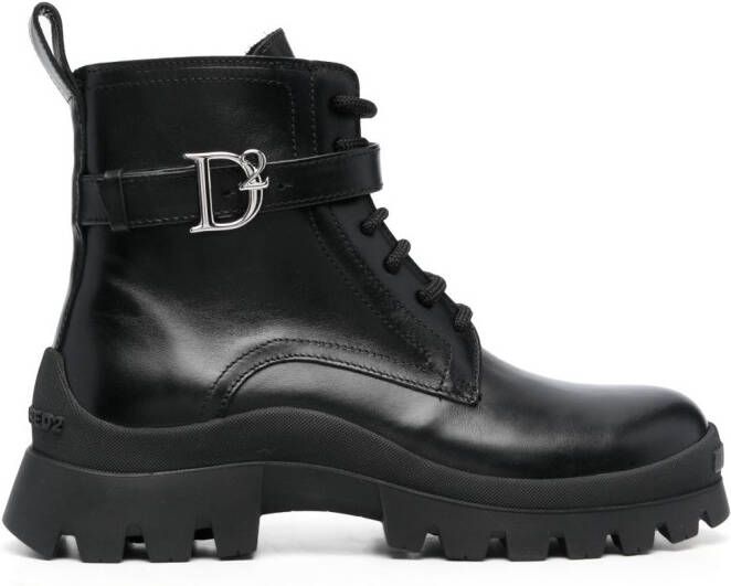 DSQUARED2 logo-buckle leather ankle boots Black