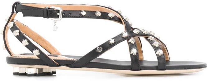 DSQUARED2 maple leaf studded flat sandals Black