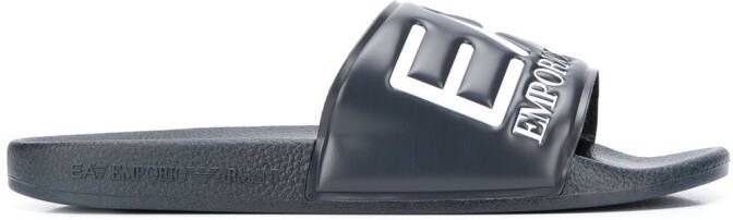 Ea7 Emporio Armani logo embossed slides Blue
