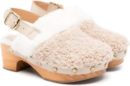 Eli1957 shearling-detailed slingback clogs Neutrals