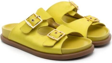 Elisabetta Franchi La Mia Bambina buckled satin slides Yellow