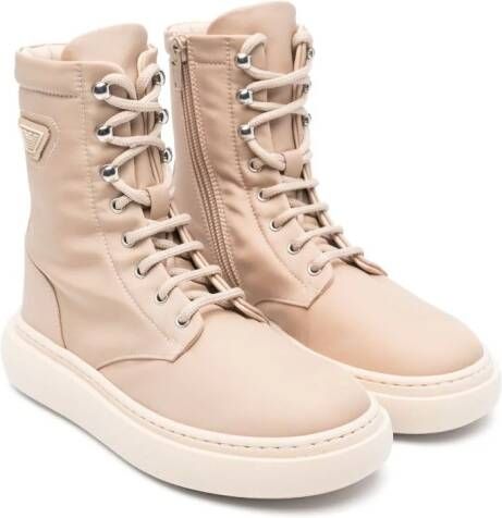 Emporio Ar i Kids logo-plaque leather boots Neutrals