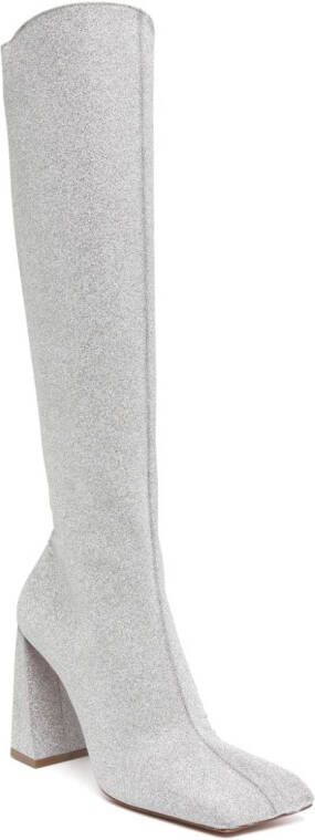 Amina Muaddi Marine glitter knee-high boots Silver