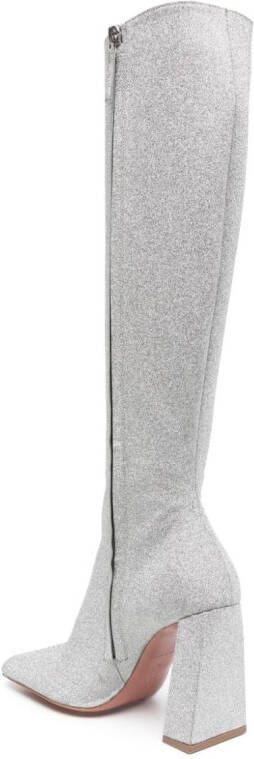 Amina Muaddi Marine glitter knee-high boots Silver