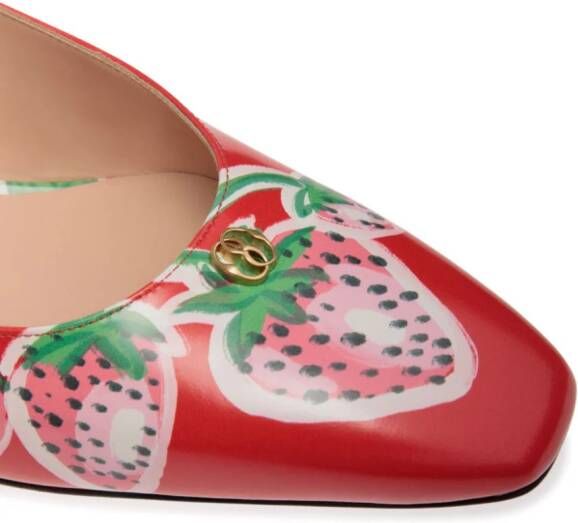 Bally Sylt 35mm strawberry-print leather pumps Red