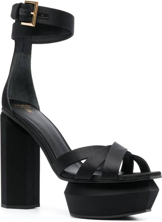 Balmain Ava 130mm satin platform sandals Black
