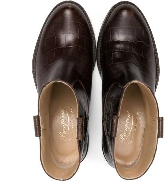 Bonpoint embossed crocodile-effect leather boots Brown