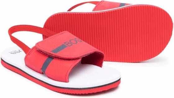 BOSS Kidswear logo-print touch-strap sandals Red