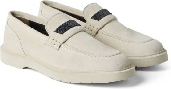 Brunello Cucinelli leather suede loafers White