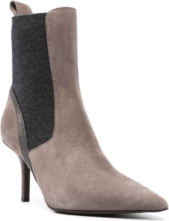 Brunello Cucinelli Monili chain-detail leather 85mm boots Grey