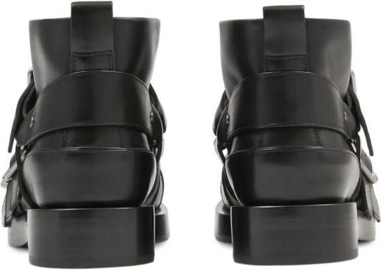 Burberry buckled leather biker boots Black