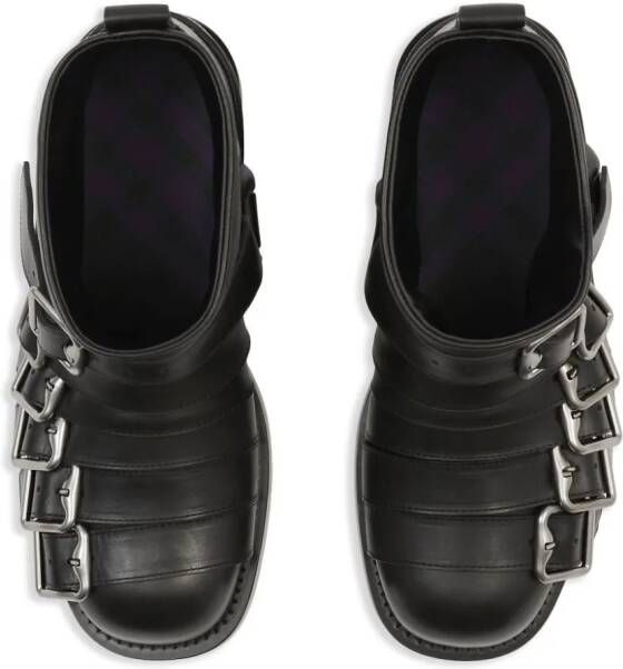 Burberry buckled leather biker boots Black