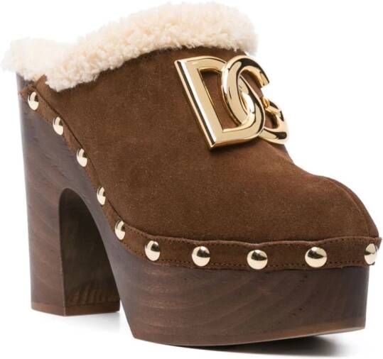 Dolce & Gabbana 130mm suede platform clogs Brown