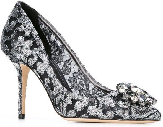 Dolce & Gabbana Rainbow Lace 90mm brooch-detail pumps Black - Picture 1
