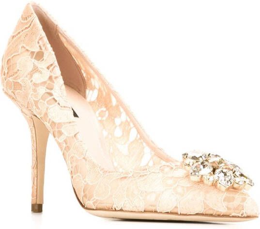 Dolce & Gabbana Rainbow Lace 90mm brooch-detail pumps Neutrals - Picture 1